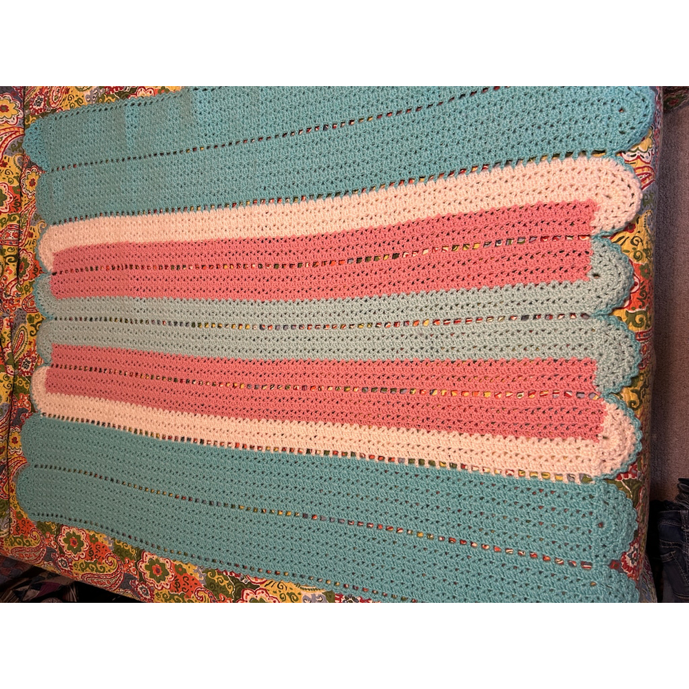 Mint Green, Mauve,‎ and Cream Crocheted Blanket 42 x 59 Inches